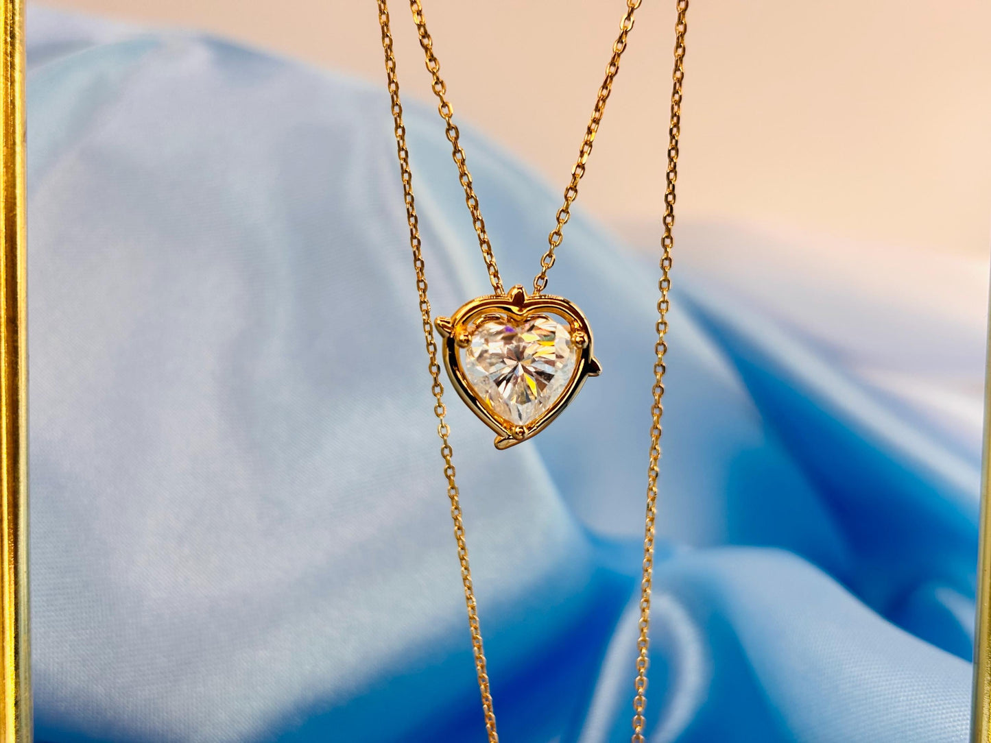 2 Carat Heart Moissanite Necklace, 18K Yellow Gold Halo Pendant, Everyday Elegant Jewelry