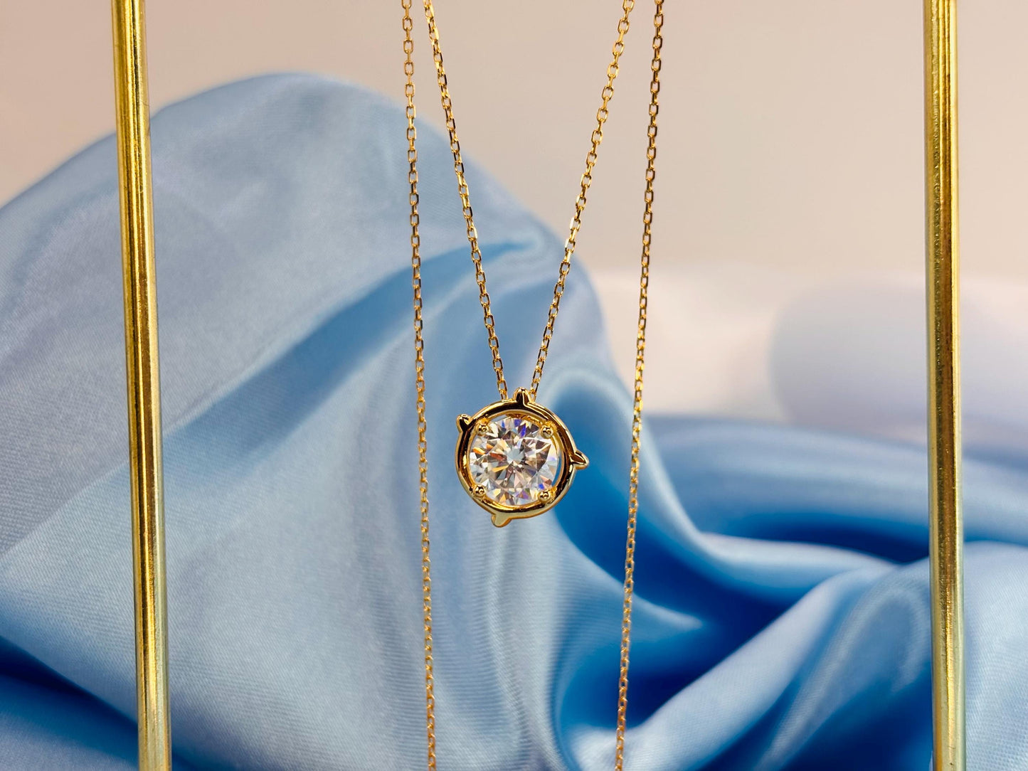 2 Carat Moissanite Necklace, Gold Solitaire Pendant, Diamond Alternative, Gift for Her