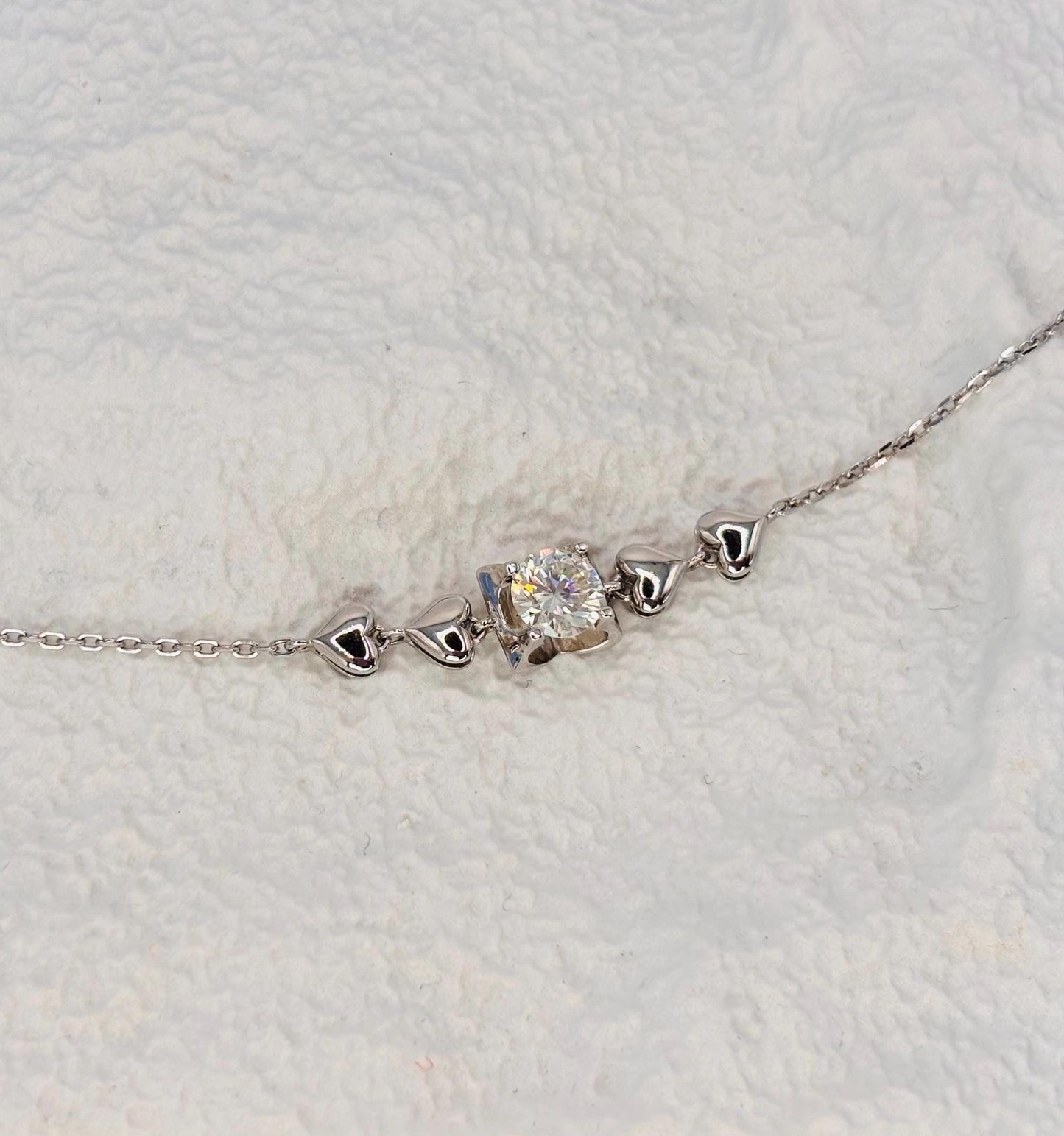Moissanite Heart Bracelet in Sterling Silver, Dainty Bracelet for Women, Romantic Anniversary Gift