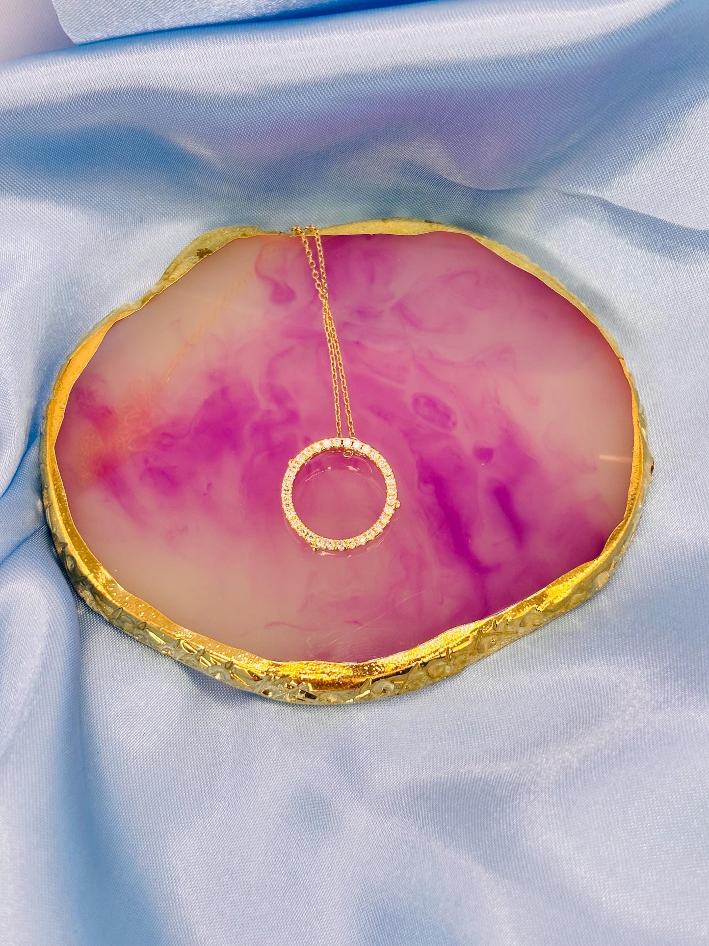 Pavé Circle Moissanite Necklace, Gold Plated Sterling Silver, Luxury Pendant Necklace,     Modern Minimal Jewellery