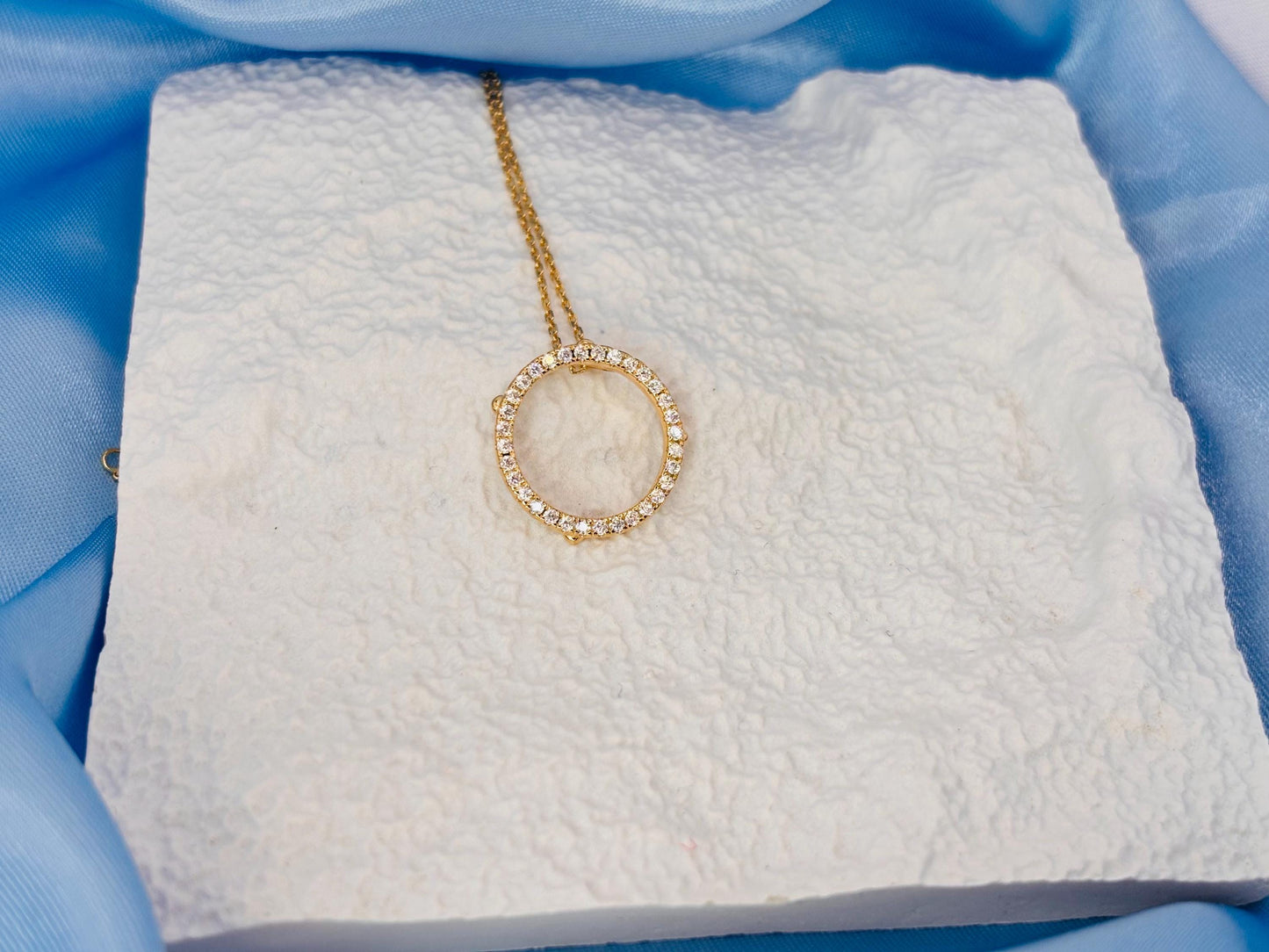 Pavé Circle Moissanite Necklace, Gold Plated Sterling Silver, Luxury Pendant Necklace,     Modern Minimal Jewellery
