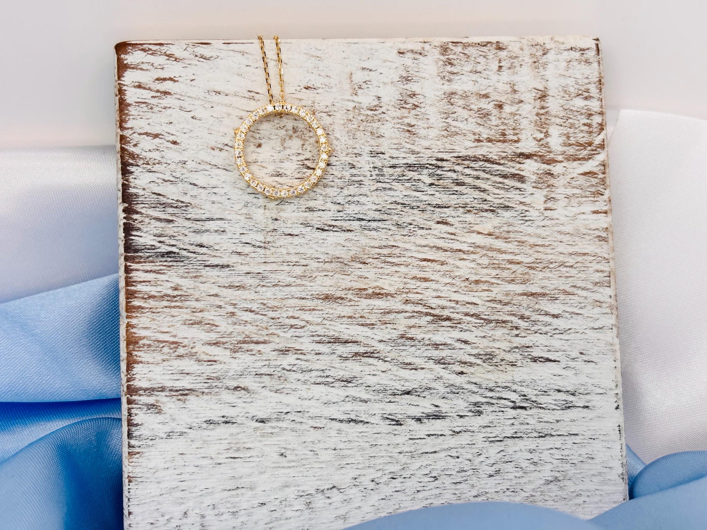 Pavé Circle Moissanite Necklace, Gold Plated Sterling Silver, Luxury Pendant Necklace,     Modern Minimal Jewellery