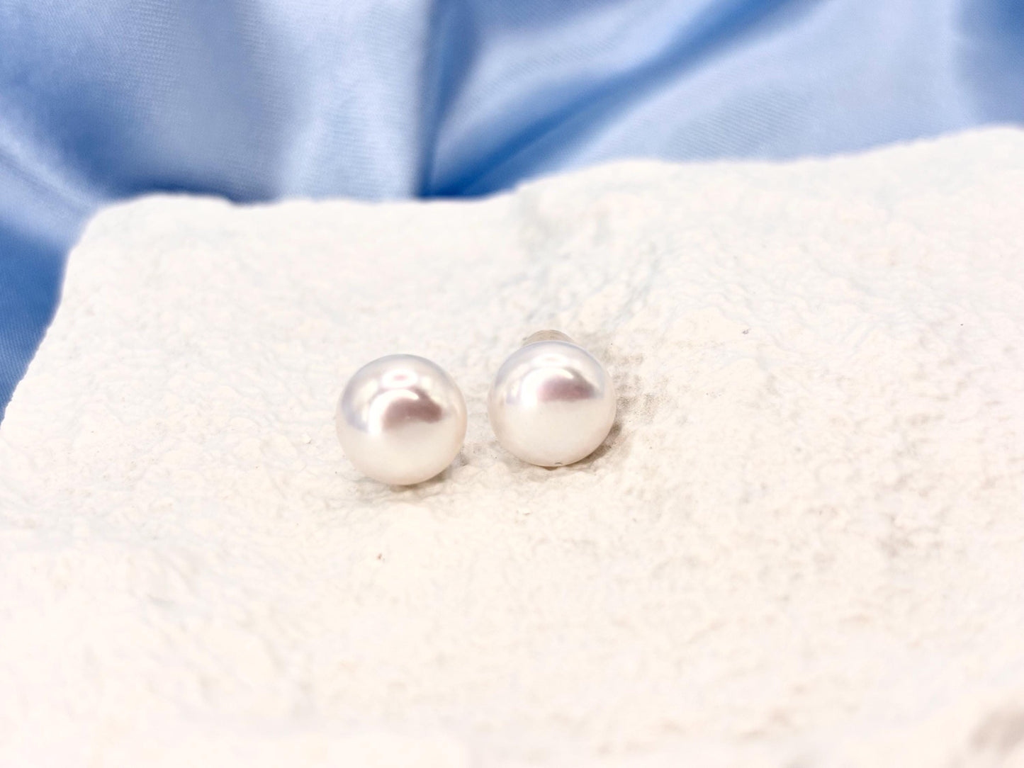 18K Solid Gold Freshwater Pearl Stud Earrings – 9mm Classic Minimalist Jewelry