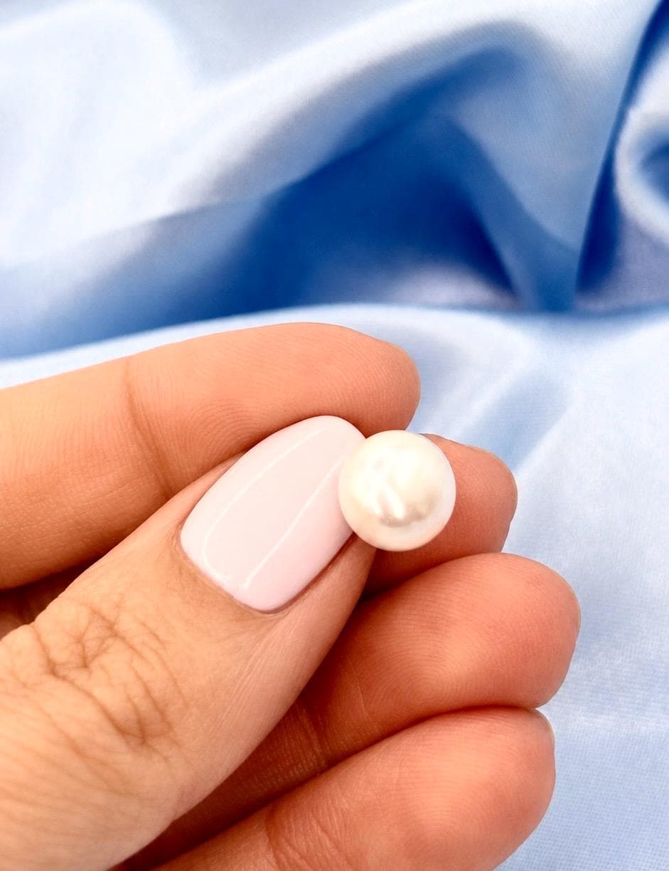 18K Solid Gold Freshwater Pearl Stud Earrings – 9mm Classic Minimalist Jewelry