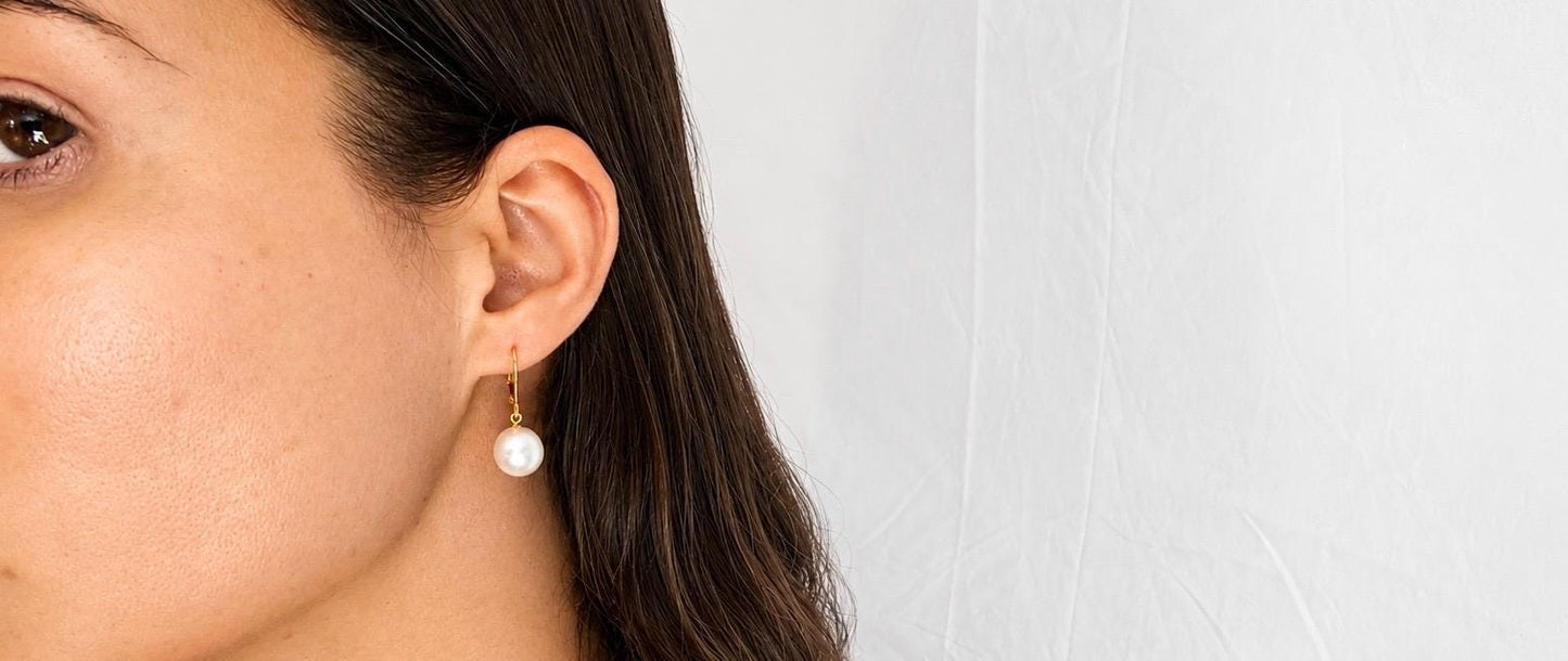 Freshwater Pearl Drop Earrings, Gold Plated Sterling Silver, Dainty Minimalist Style