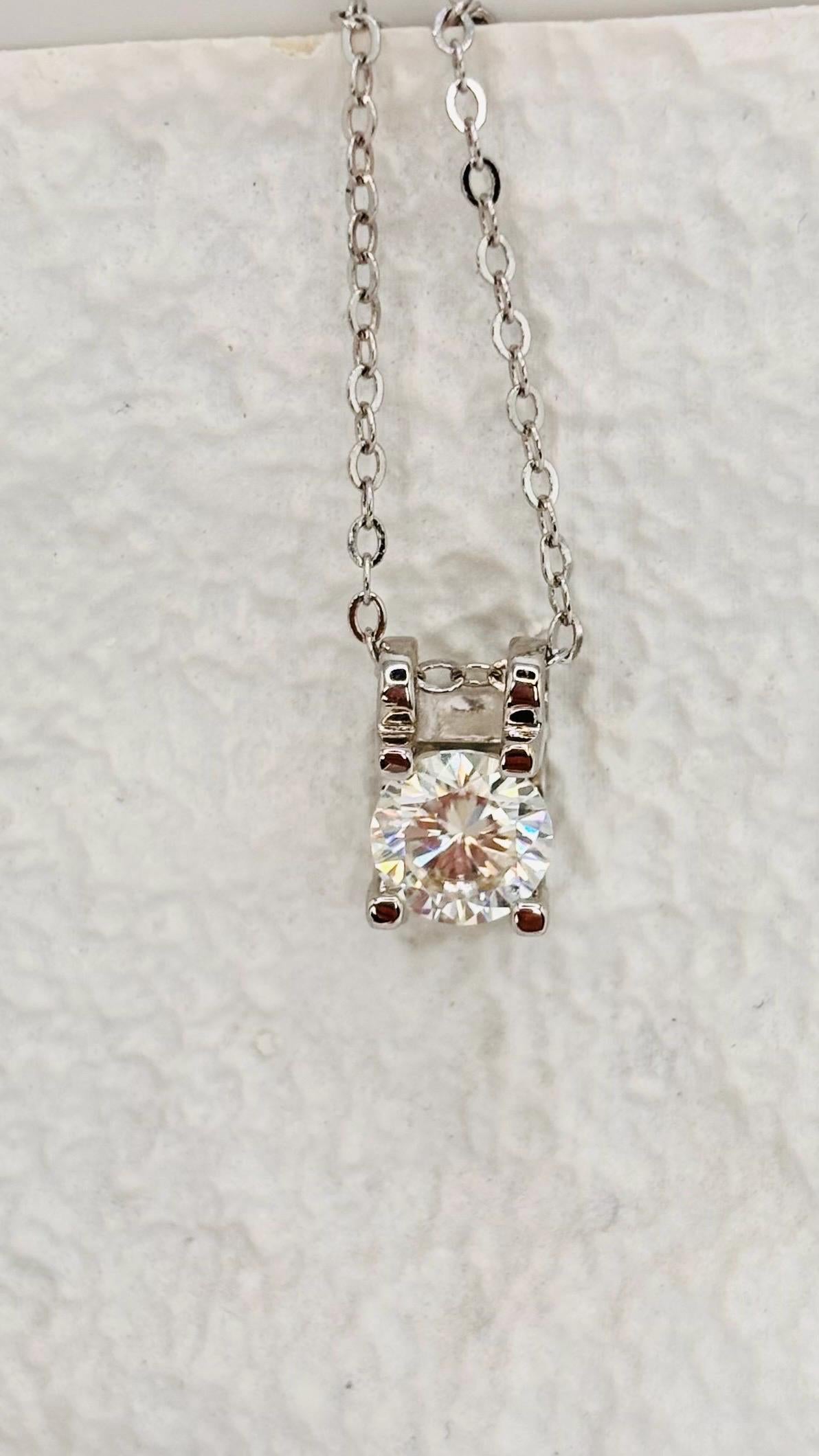 Moissanite Halo Necklace 1 Carat, Sterling Silver Pendant, Dainty Necklace for Women, Anniversary Gift