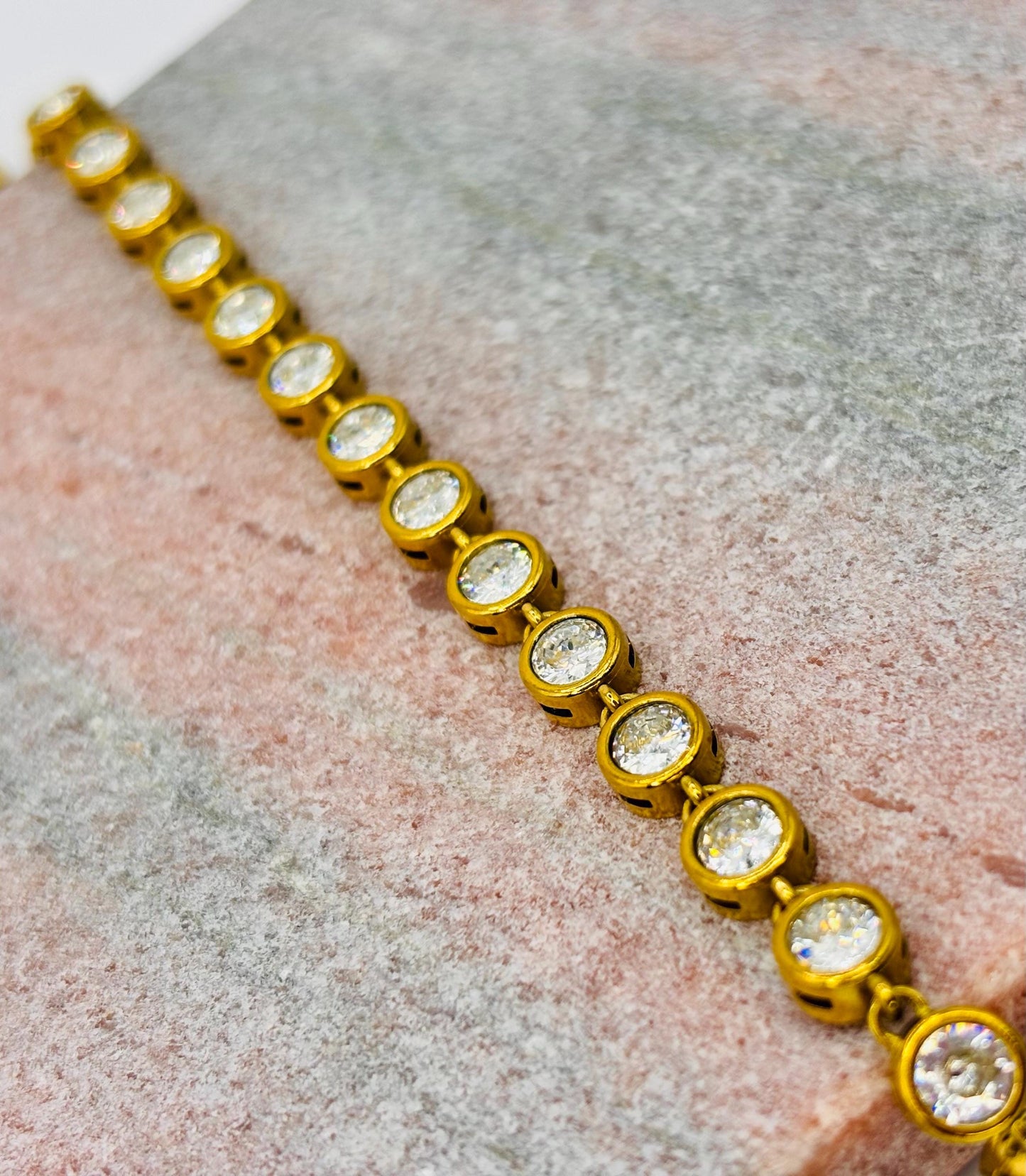 Gold Tennis Bracelet with Cubic Zirconia, Dainty Link Sparkle Jewelry