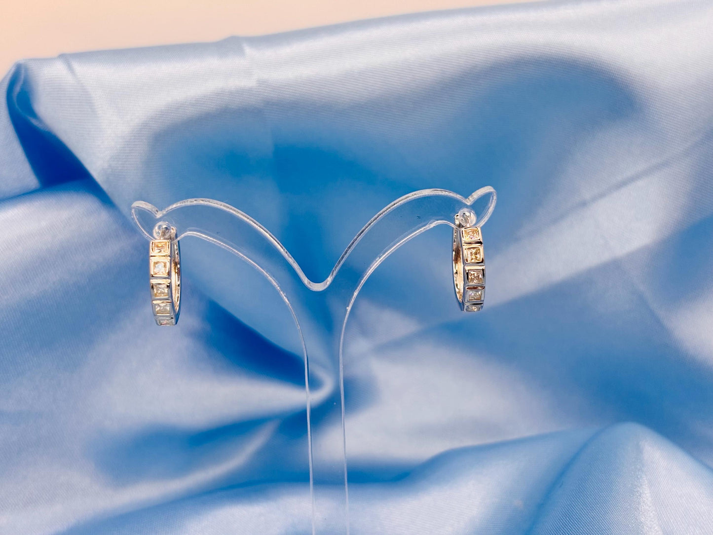 Sterling Silver Moissanite Huggie Earrings, Small Hoop Earrings with Diamond Look Stones