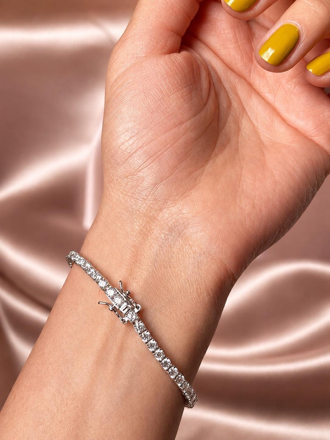 Silver Tennis Bracelet with Cubic Zirconia Dainty CZ Bracelet Minimalist Sparkly Jewelry Gift