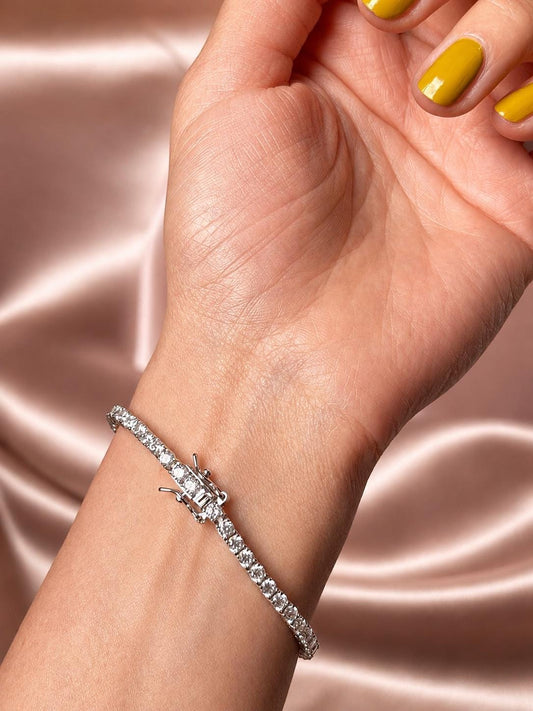 Silver Tennis Bracelet with Cubic Zirconia Dainty CZ Bracelet Minimalist Sparkly Jewelry Gift
