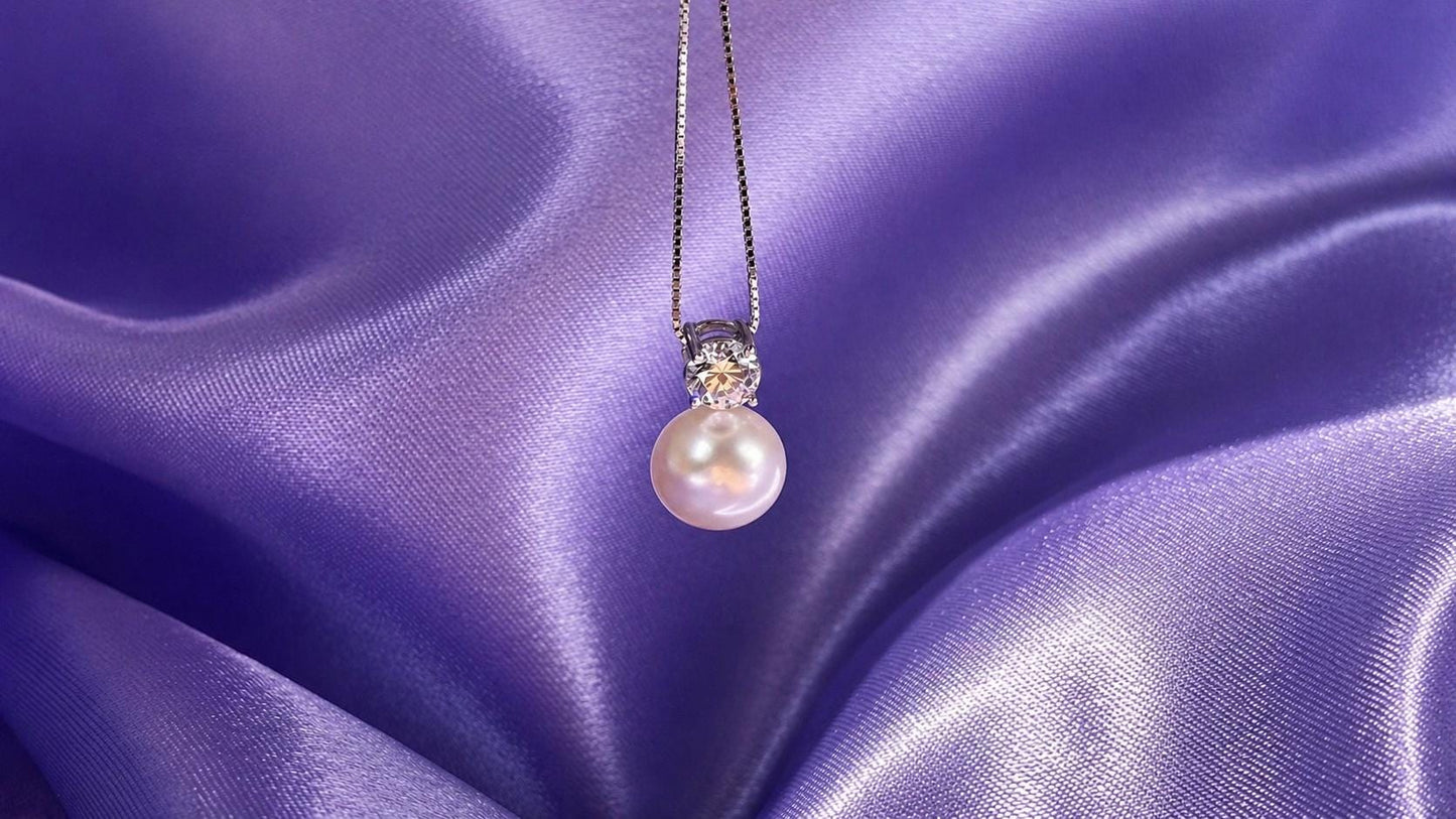 Freshwater Pearl Zircon Pendant, 925 Sterling Silver Chain, Dainty Minimalist Jewelry, Bridal Bridesmaid Accessory