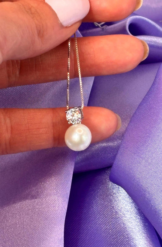 Freshwater Pearl Zircon Pendant, 925 Sterling Silver Chain, Dainty Minimalist Jewelry, Bridal Bridesmaid Accessory