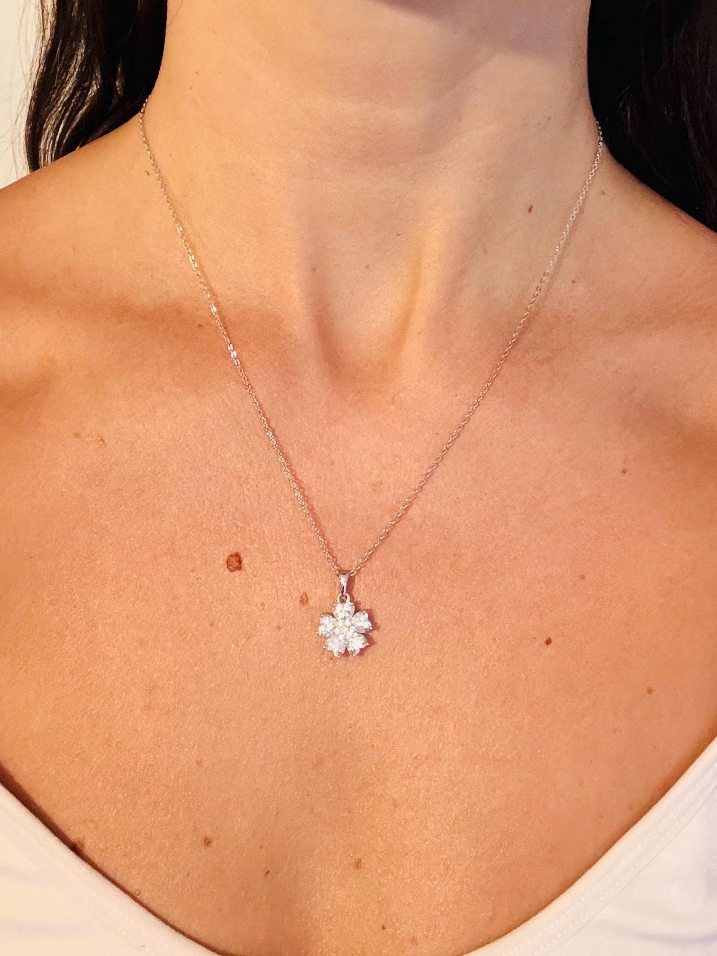 2 Carat Moissanite Flower Necklace Earrings Set, Sterling Silver Floral Jewelry