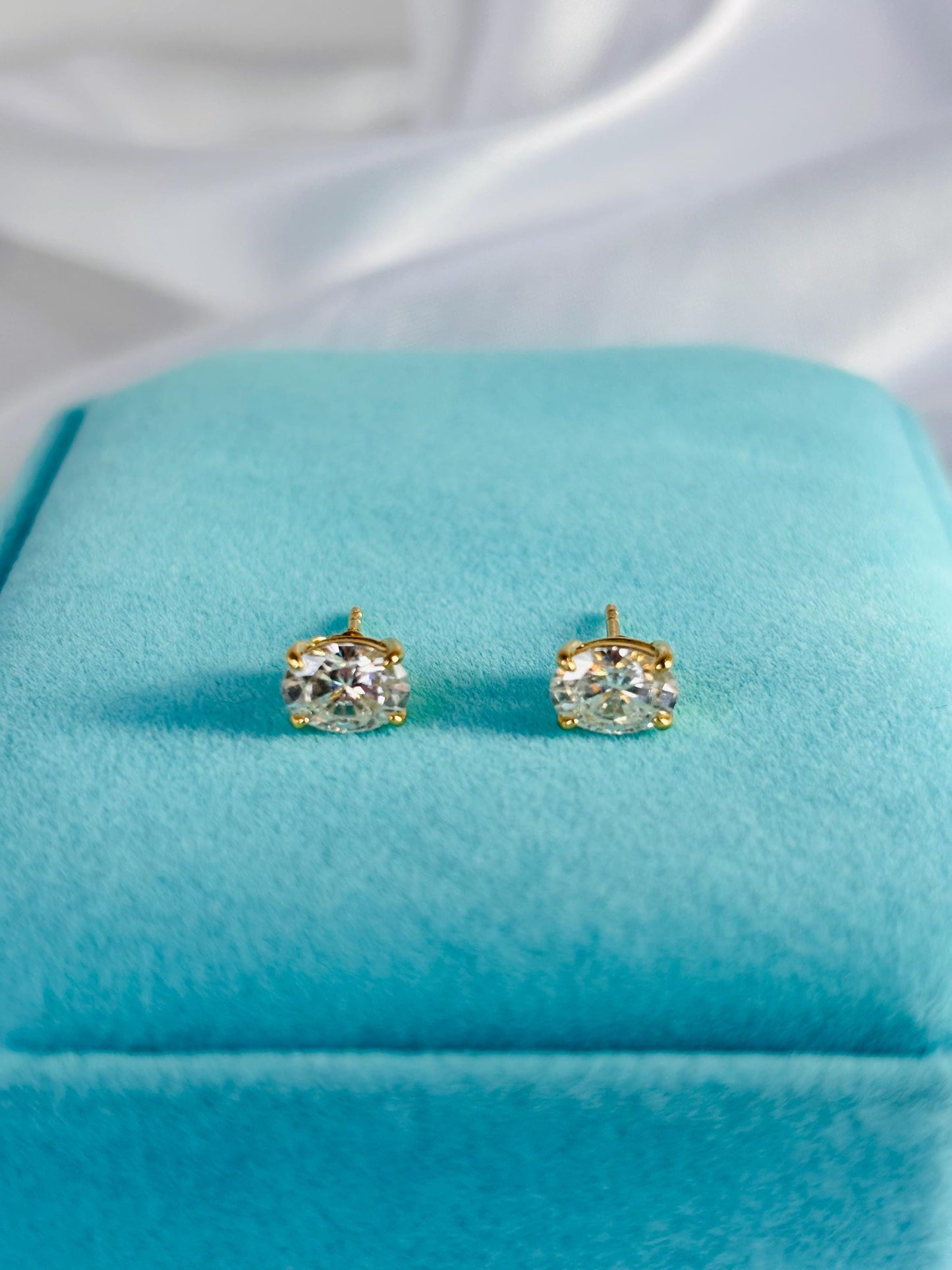 Oval Moissanite Stud Earrings – 18K Gold Plated Argentium 925 Sterling Silver, 1 Carat Total Weight