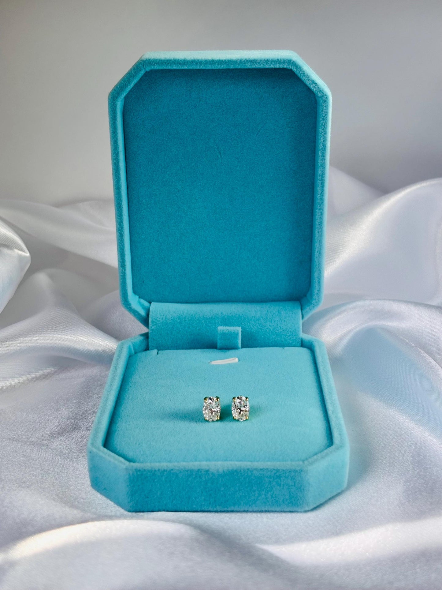 Oval Moissanite Stud Earrings – 18K Gold Plated Argentium 925 Sterling Silver, 1 Carat Total Weight