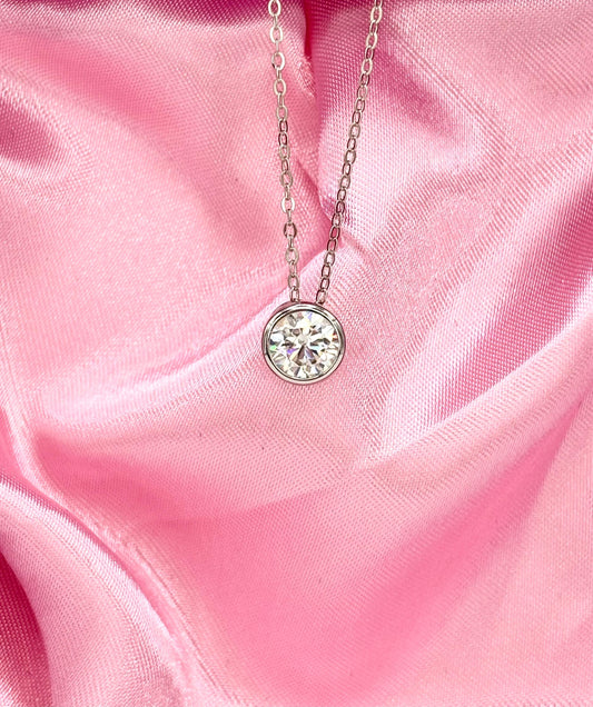 Bezel Set Moissanite Necklace – Dainty Floating Solitaire Pendant in Sterling Silver