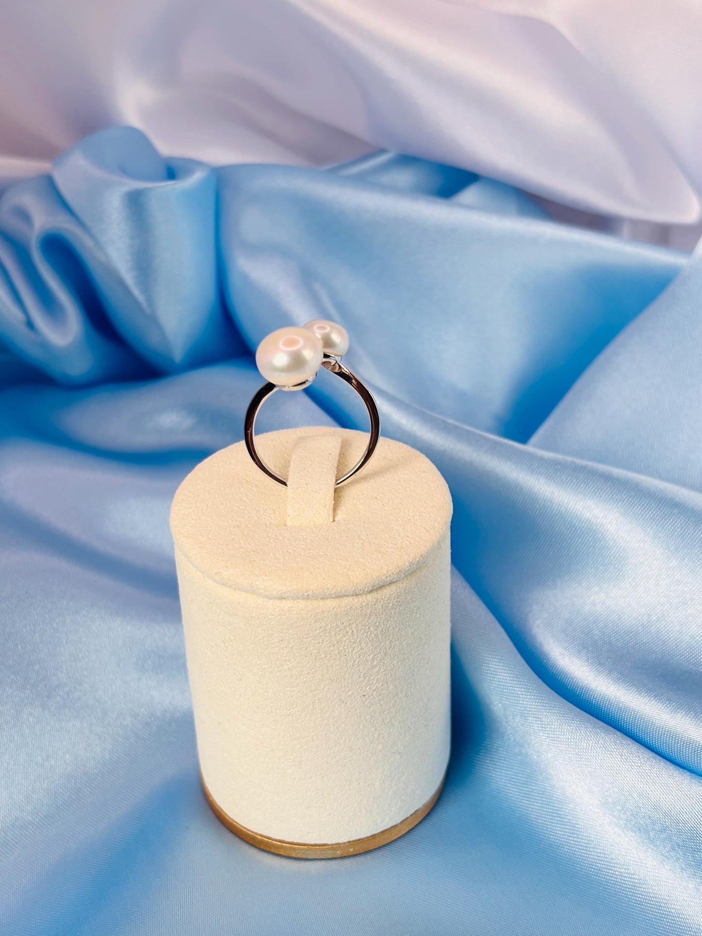 Double Freshwater Pearl Open Ring – 9mm & 7mm Pearls, 925 Sterling Silver Adjustable Minimalist Jewellery