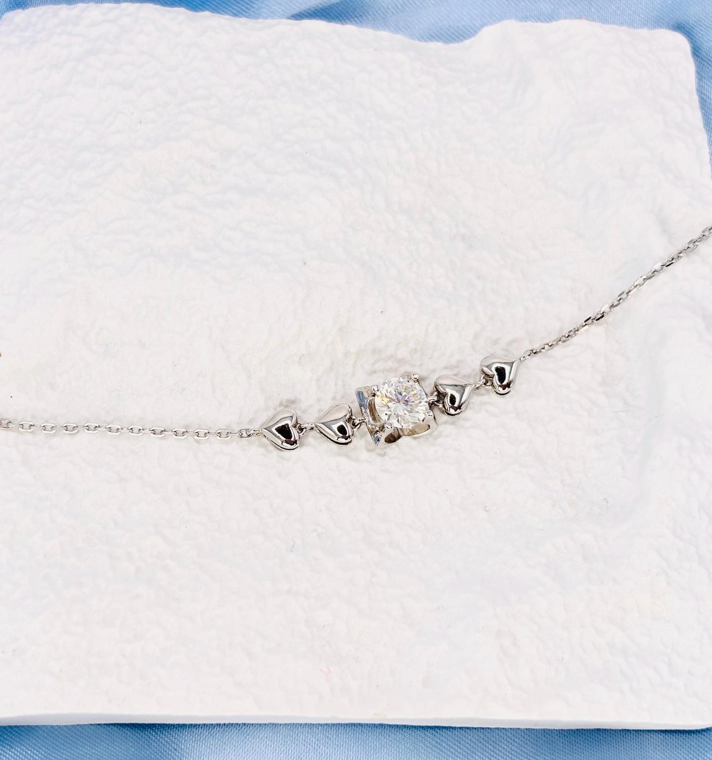 Moissanite Heart Bracelet in Sterling Silver, Dainty Bracelet for Women, Romantic Anniversary Gift