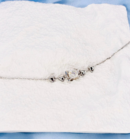 Moissanite Heart Bracelet in Sterling Silver, Dainty Bracelet for Women, Romantic Anniversary Gift