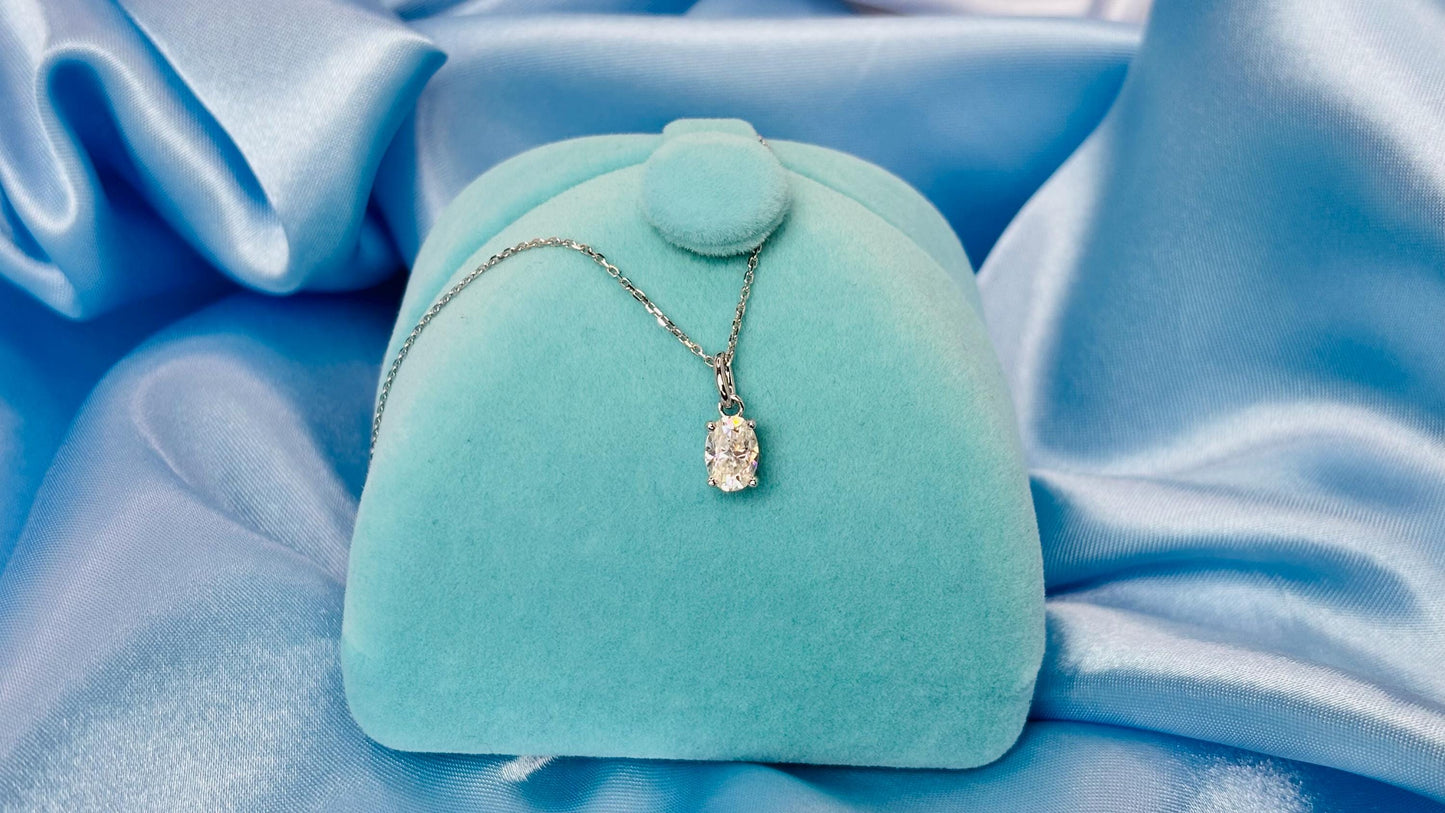 Delicate Oval Moissanite Necklace, 18K White Gold Plated Sterling Silver