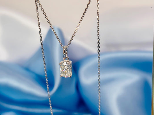 Delicate Oval Moissanite Necklace, 18K White Gold Plated Sterling Silver