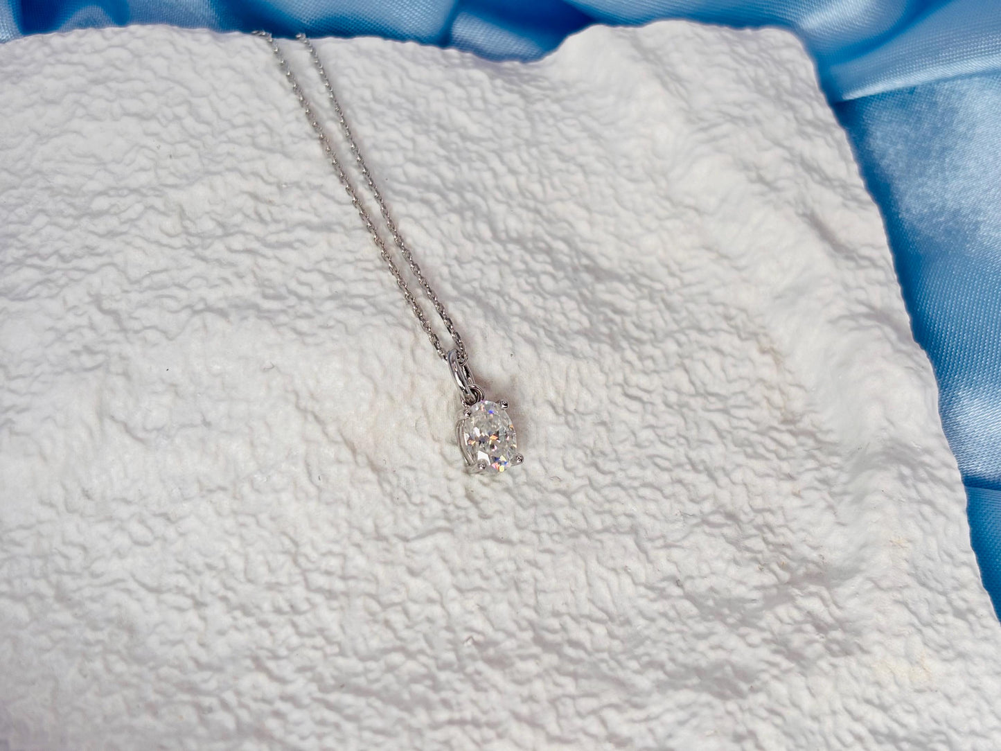 Delicate Oval Moissanite Necklace, 18K White Gold Plated Sterling Silver