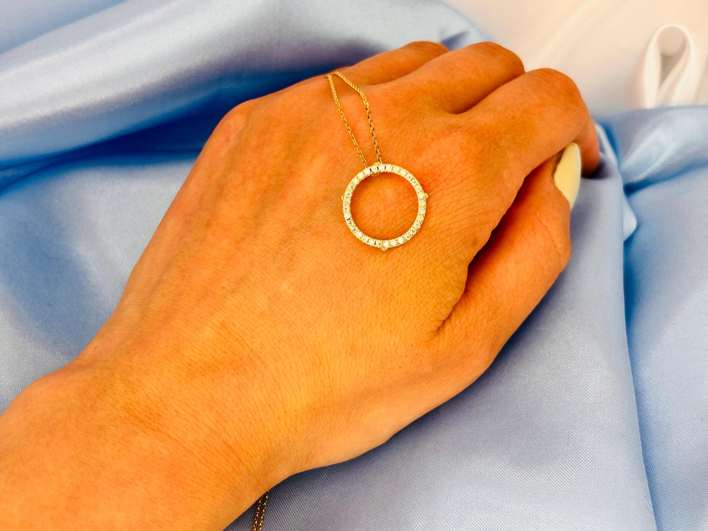 Pavé Circle Moissanite Necklace, Gold Plated Sterling Silver, Luxury Pendant Necklace,     Modern Minimal Jewellery