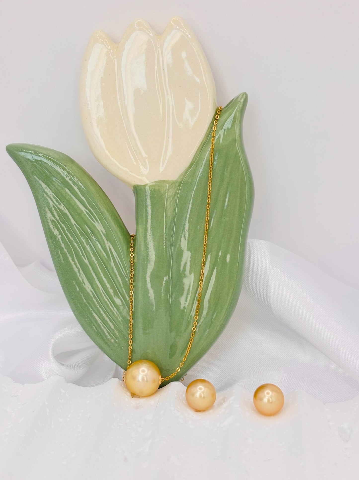 Certified 18K Solid Gold South Sea Pearl Jewellery Set – Golden Pearl Necklace & Stud Earrings