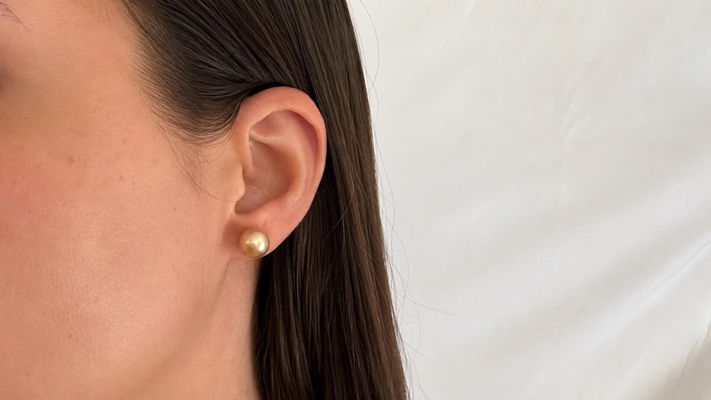 Certified Golden South Sea Pearl Stud Earrings, 18K Solid Gold, Minimalist Fine Jewellery