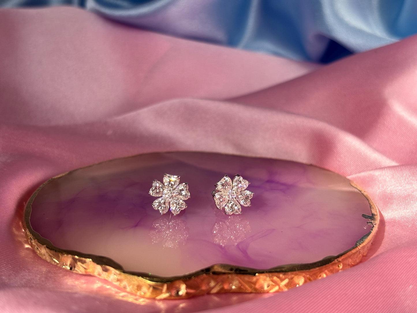 2 Carat Moissanite Flower Stud Earrings, Floral Sterling Silver Earrings, Diamond Alternative