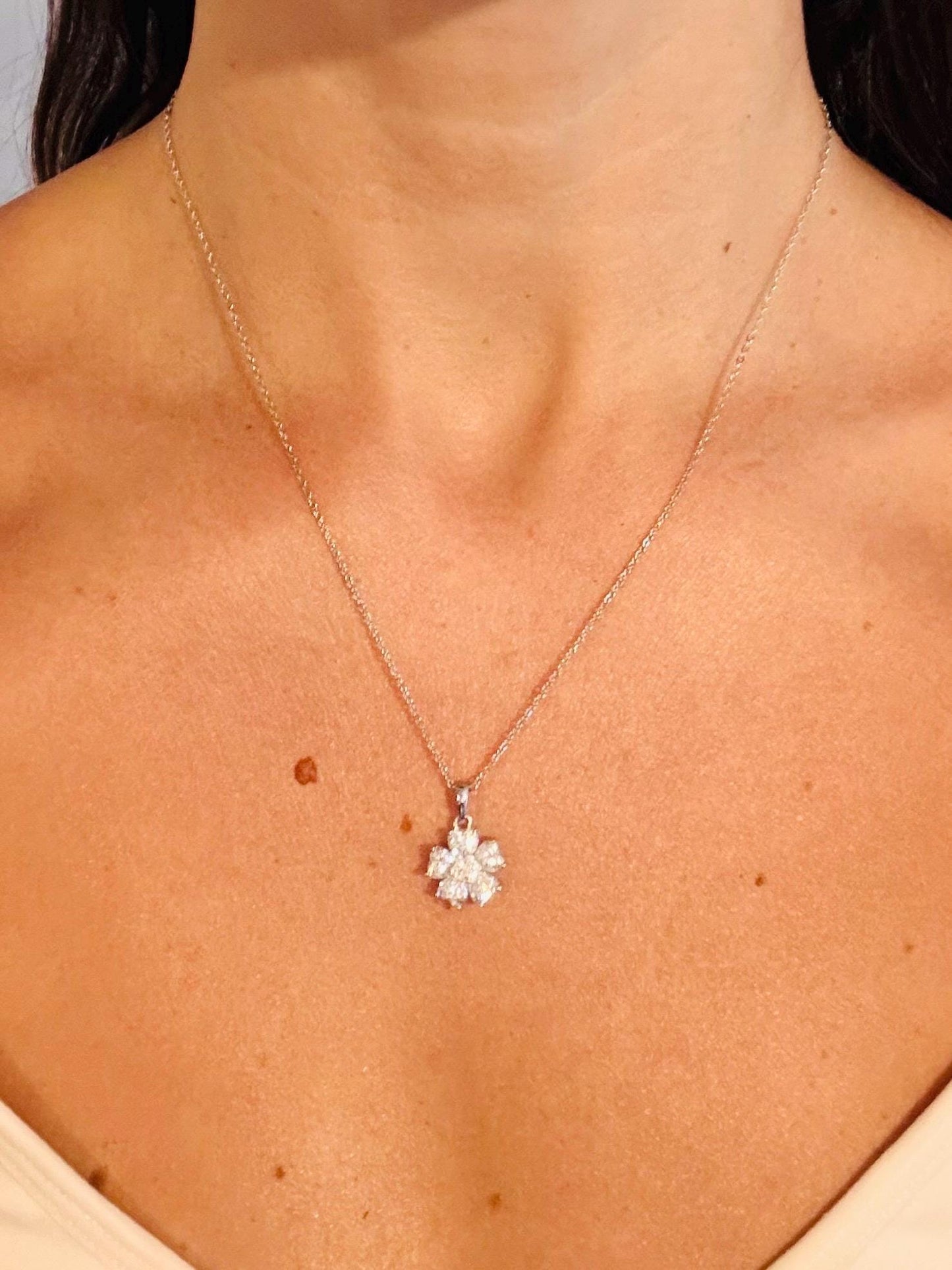 Moissanite Flower Pendant Necklace, 2 Carat Sterling Silver, Floral Jewellery, Sparkly Necklace
