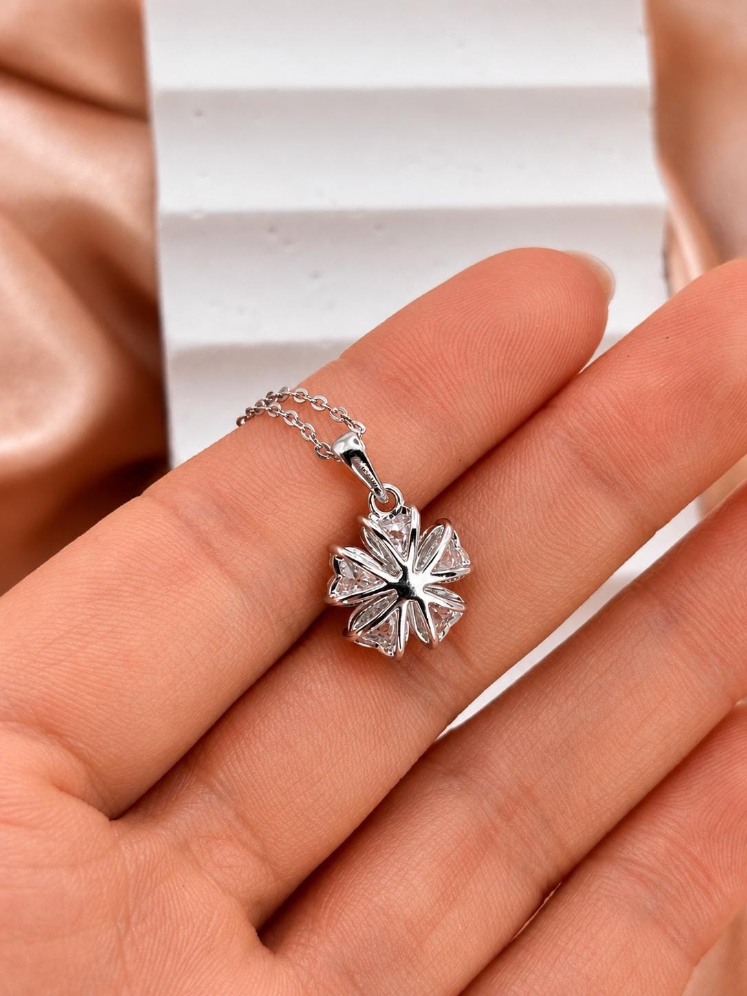 Moissanite Flower Pendant Necklace, 2 Carat Sterling Silver, Floral Jewellery, Sparkly Necklace
