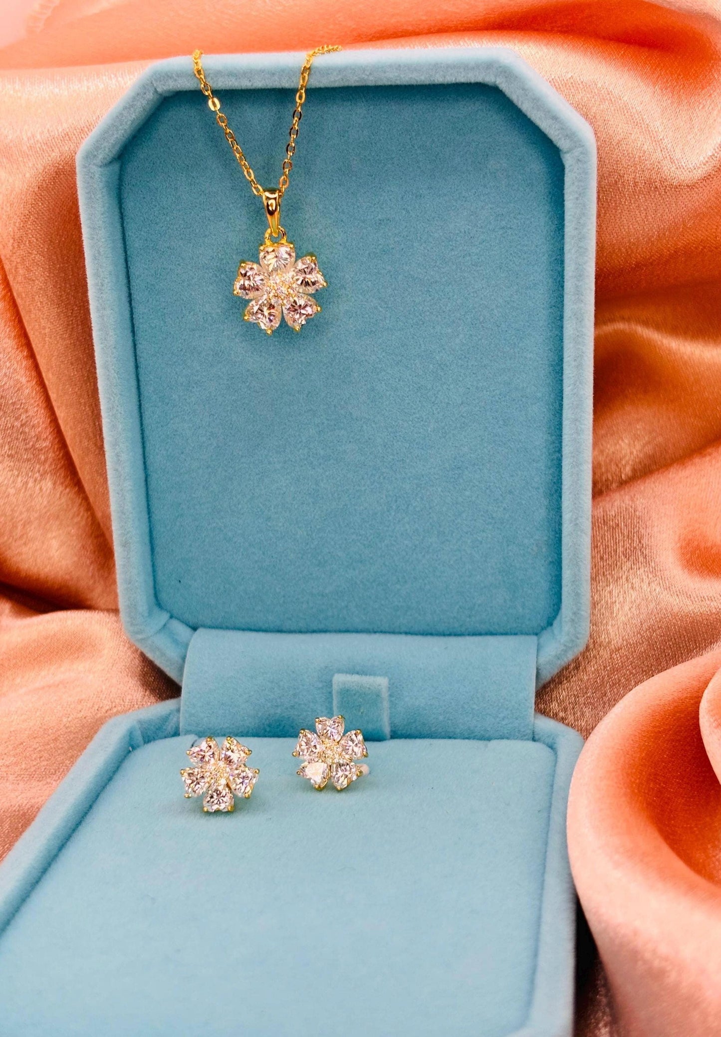 18K Gold Plated Moissanite Flower Necklace, Sterling Silver Floral Pendant, Sparkling Gift for Her