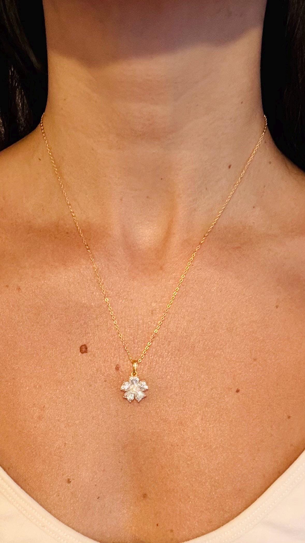 18K Gold Plated Moissanite Flower Necklace, Sterling Silver Floral Pendant, Sparkling Gift for Her