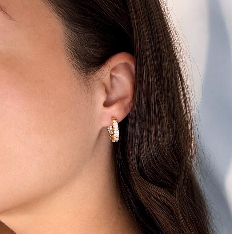 Gold Plated Crystal Hoop Earrings – Dainty Sparkly Huggie Hoops, Everyday Minimalist Jewelry
