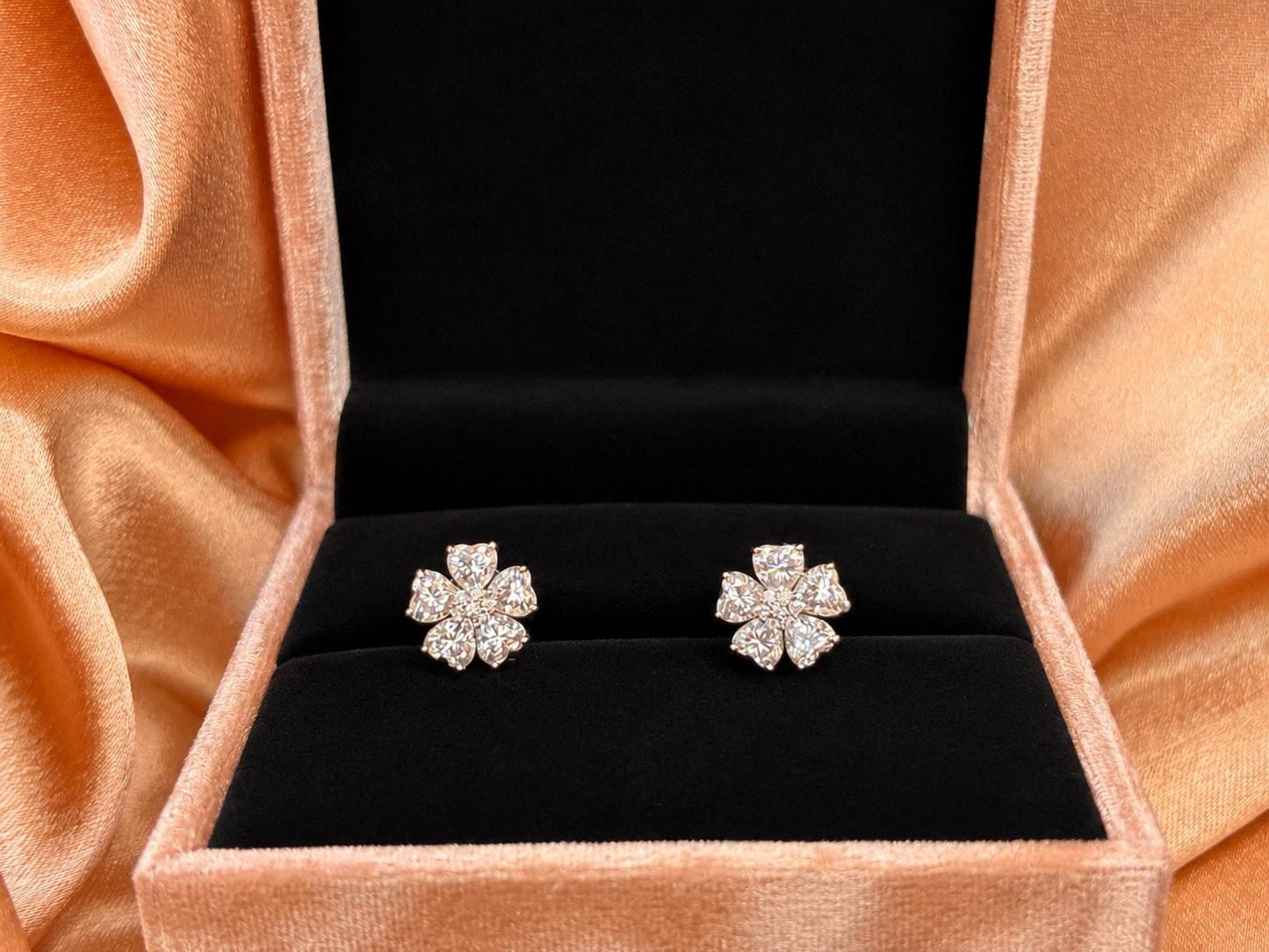 18K Gold Plated Sterling Silver Moissanite Flower Stud Earrings, Sparkling Floral Earrings
