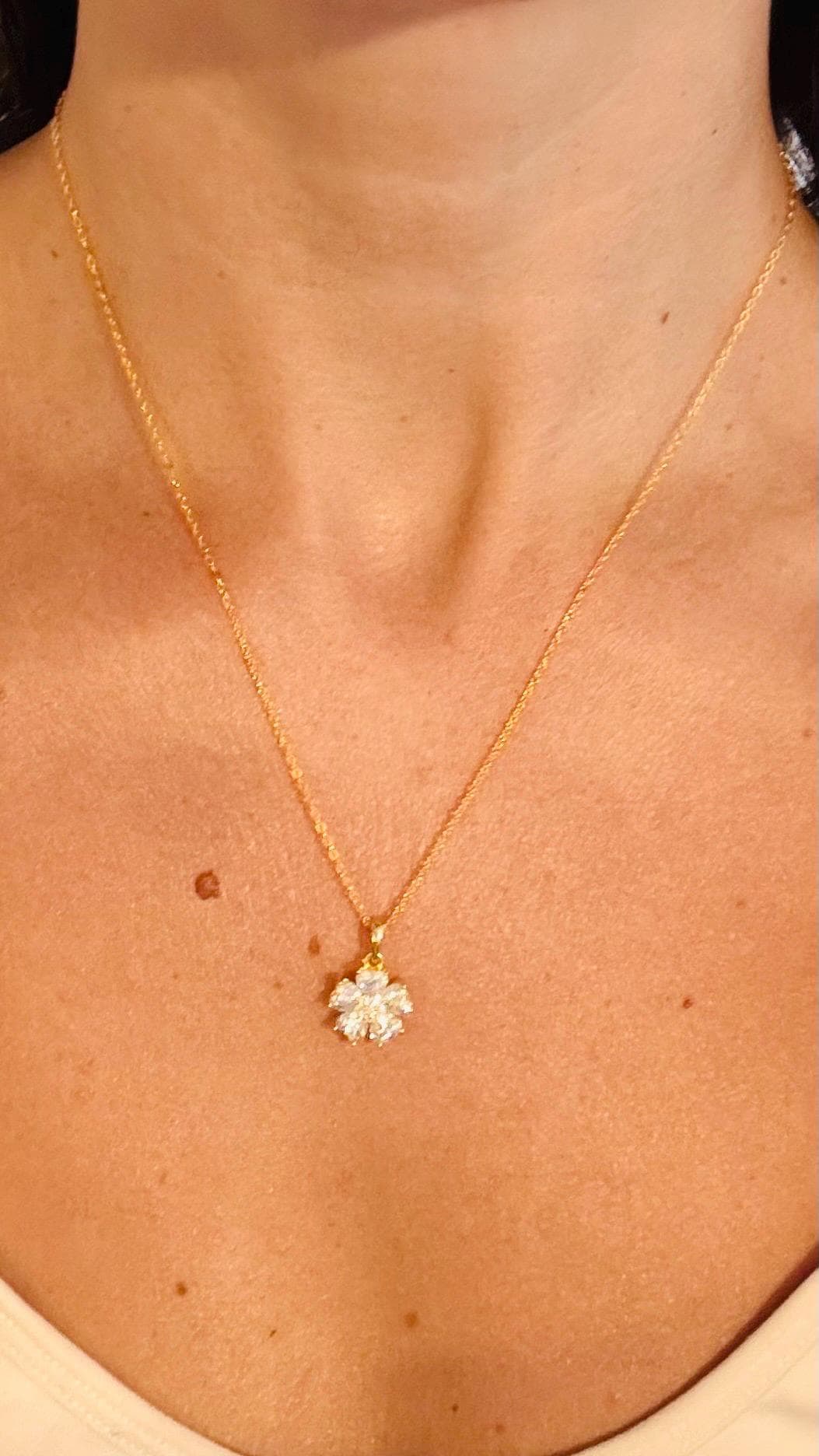 Gold Plated Moissanite Flower Jewelry Set, Floral Necklace and Earrings Set, Gift for Her
