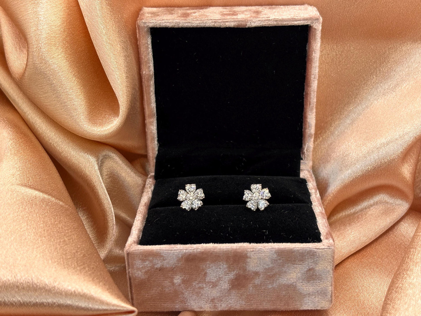 2 Carat Moissanite Flower Stud Earrings, Floral Sterling Silver Earrings, Diamond Alternative