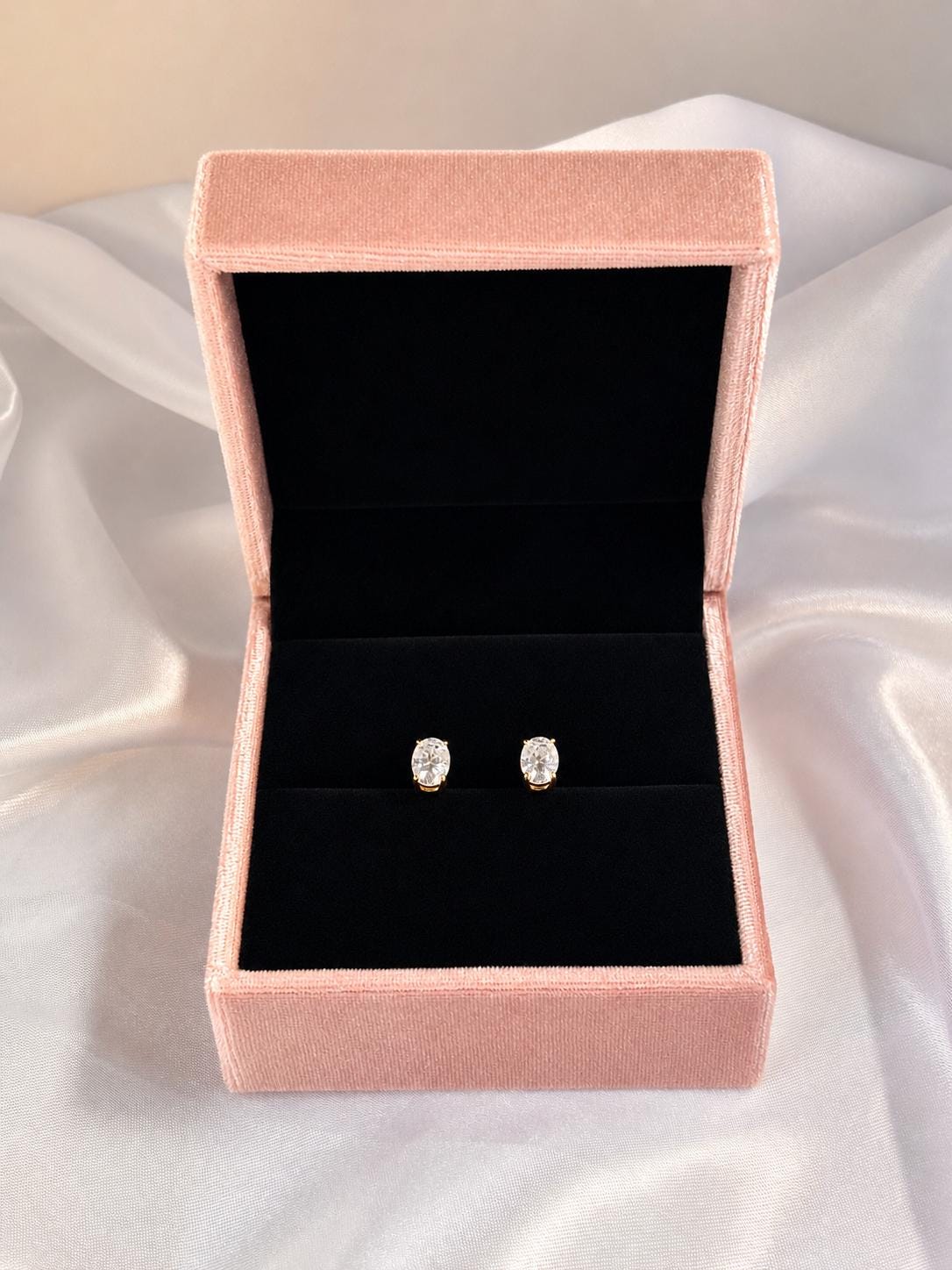 Oval Moissanite Stud Earrings – 18K Gold Plated Argentium 925 Sterling Silver, 1 Carat Total Weight