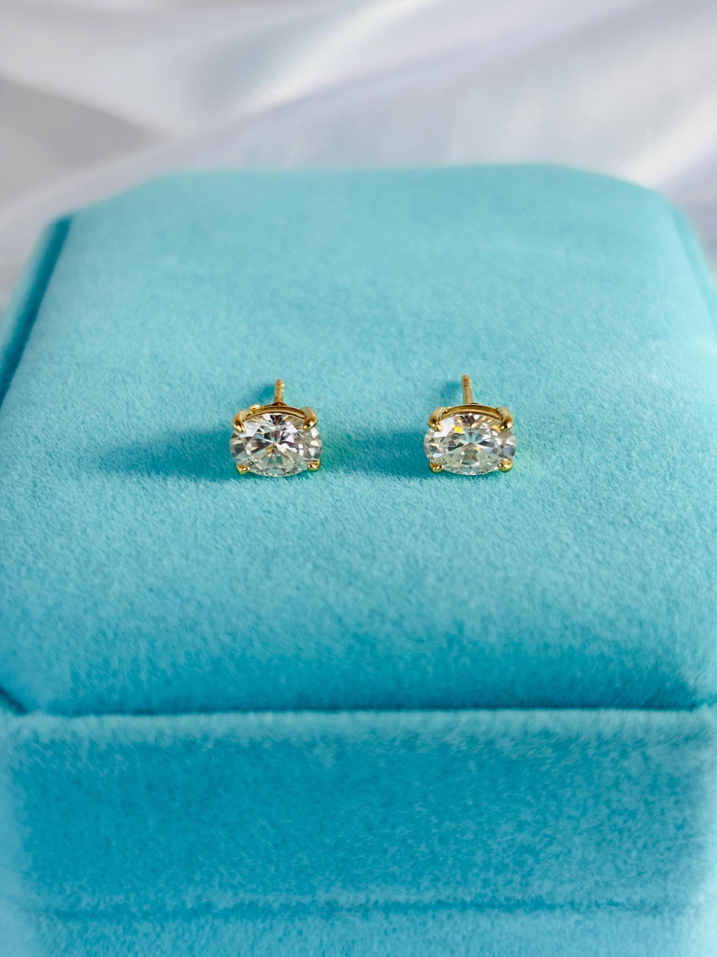 Oval Moissanite Stud Earrings – 18K Gold Plated Argentium 925 Sterling Silver, 1 Carat Total Weight