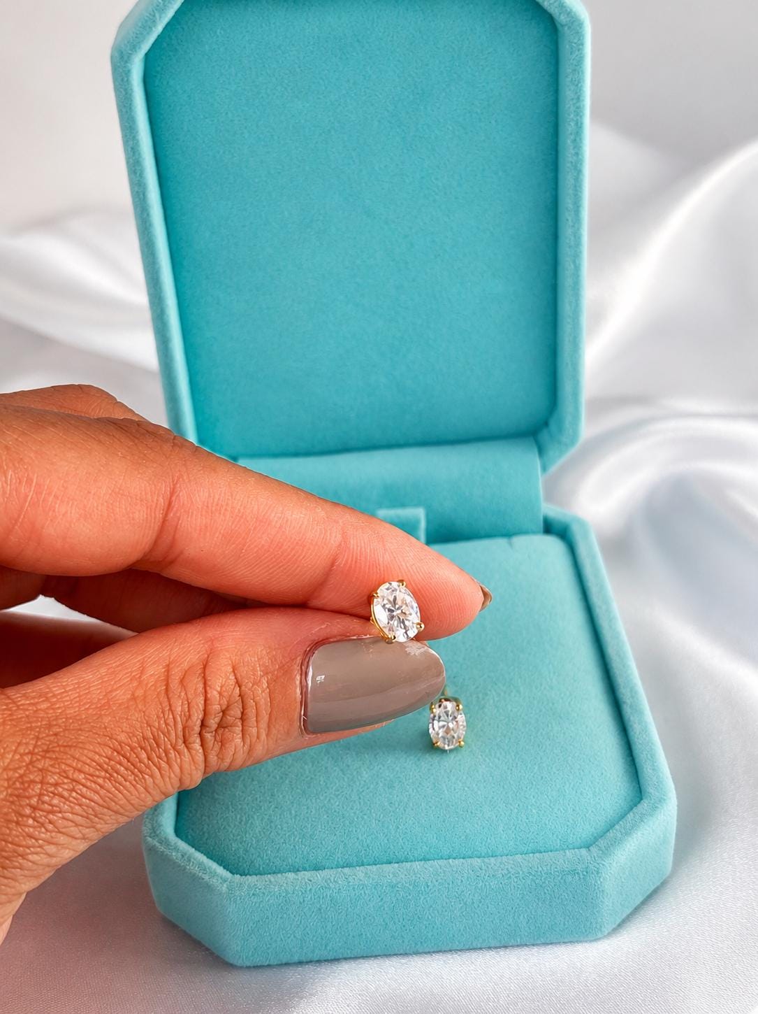 Oval Moissanite Stud Earrings – 18K Gold Plated Argentium 925 Sterling Silver, 1 Carat Total Weight