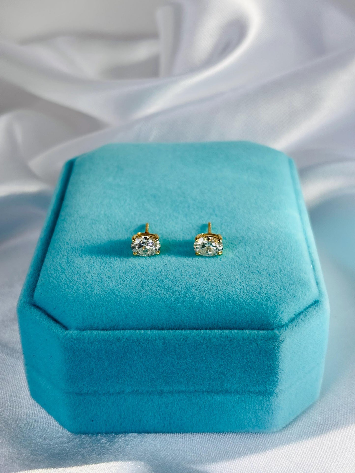 Oval Moissanite Stud Earrings – 18K Gold Plated Argentium 925 Sterling Silver, 1 Carat Total Weight