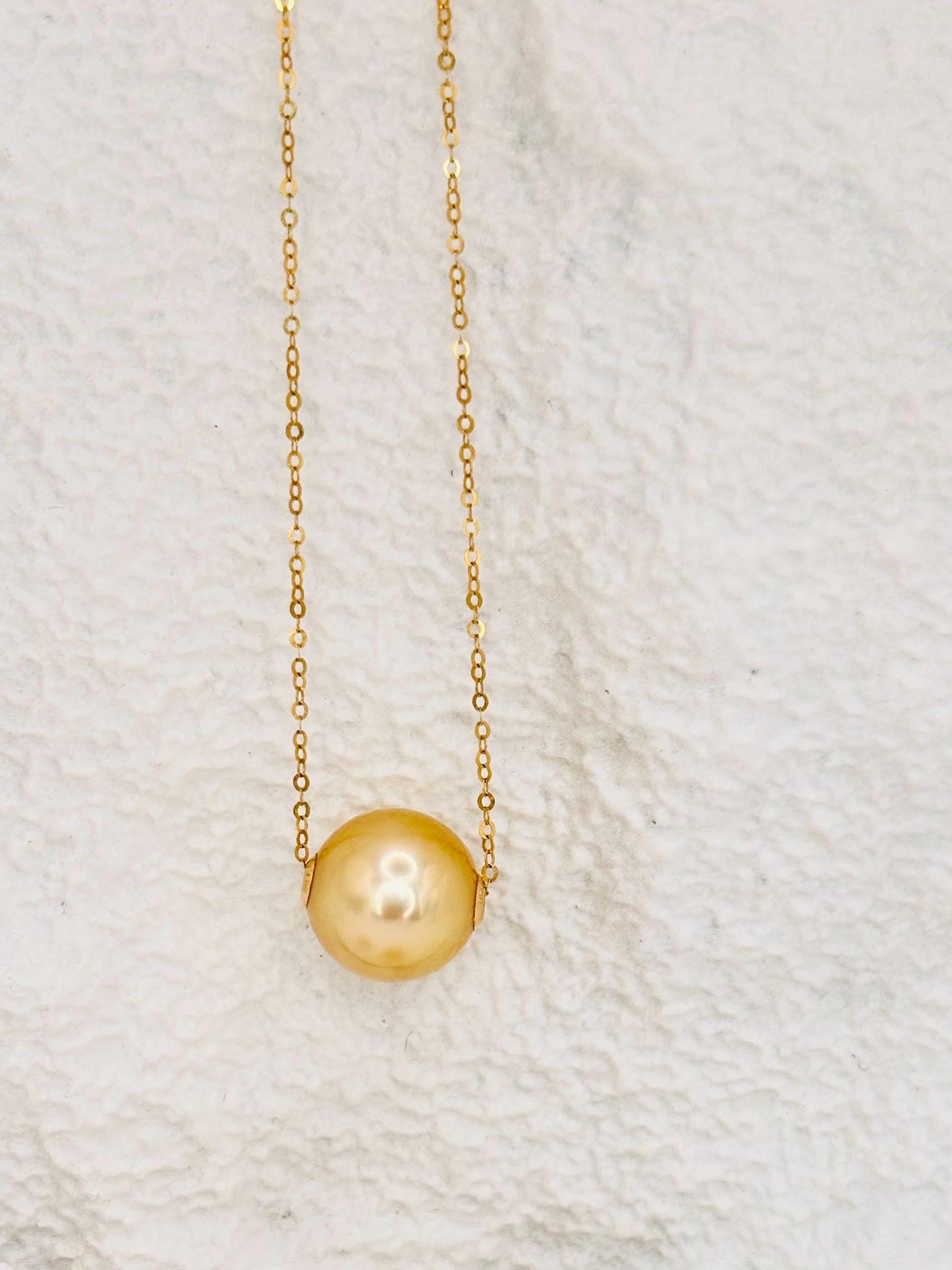 Certified 18K Gold South Sea Pearl Necklace, Floating Golden Pendant, Minimalist Luxury Jewellery