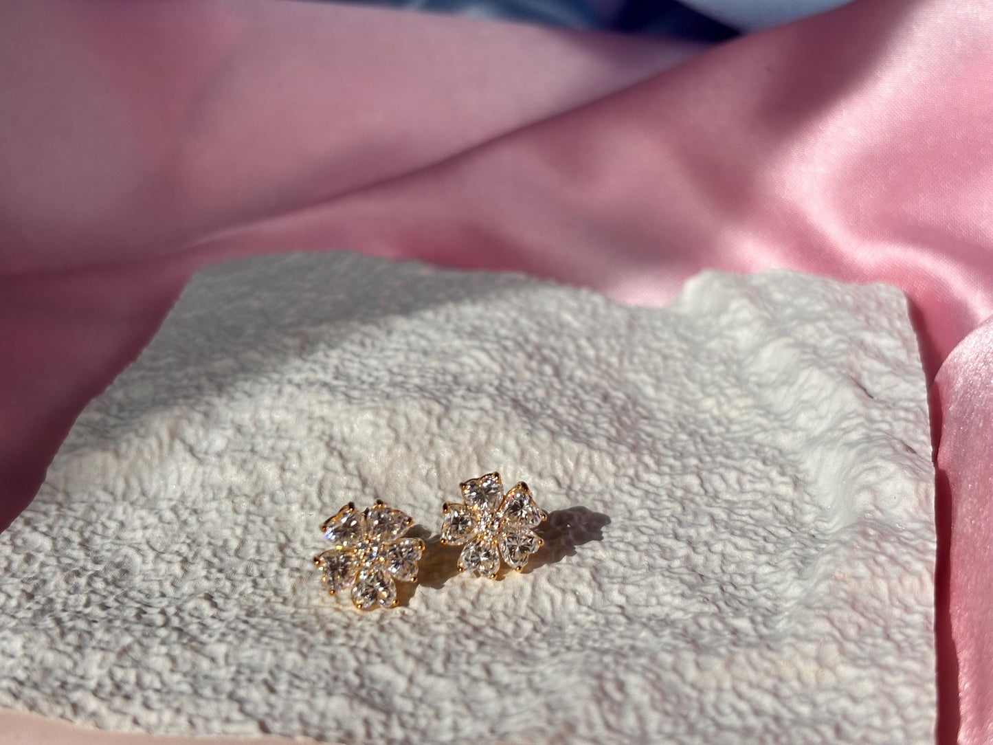 18K Gold Plated Sterling Silver Moissanite Flower Stud Earrings, Sparkling Floral Earrings