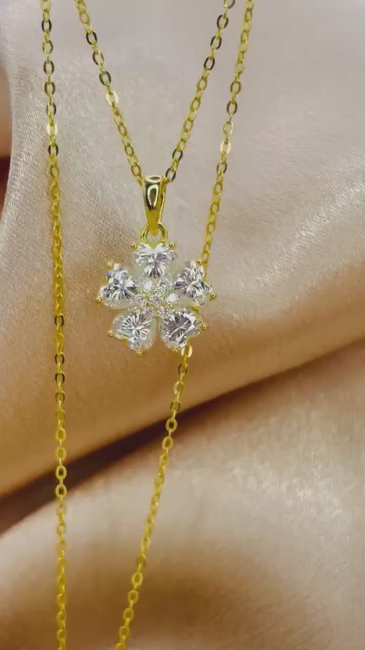 18K Gold-Plated Moissanite Flower Necklace | 925 Sterling Silver Pendant