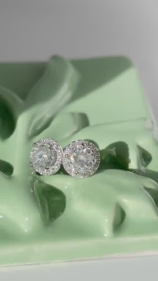 1CT Moissanite Halo Stud Earrings | 925 Argentium Sterling Silver