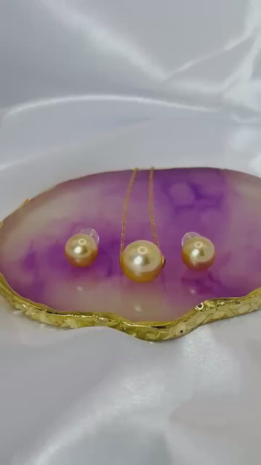 Certified Golden South Sea Pearl Stud Earrings, 9mm, Vivid Golden Yellow, 18K Solid Gold