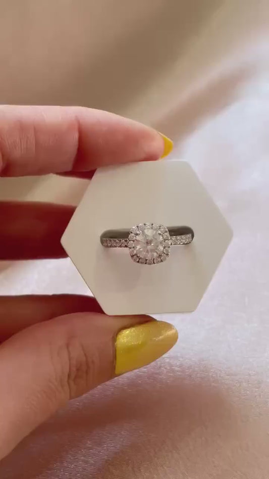 1ct Moissanite Halo Engagement Ring 925 Sterling Silver Bridal Promise Ring